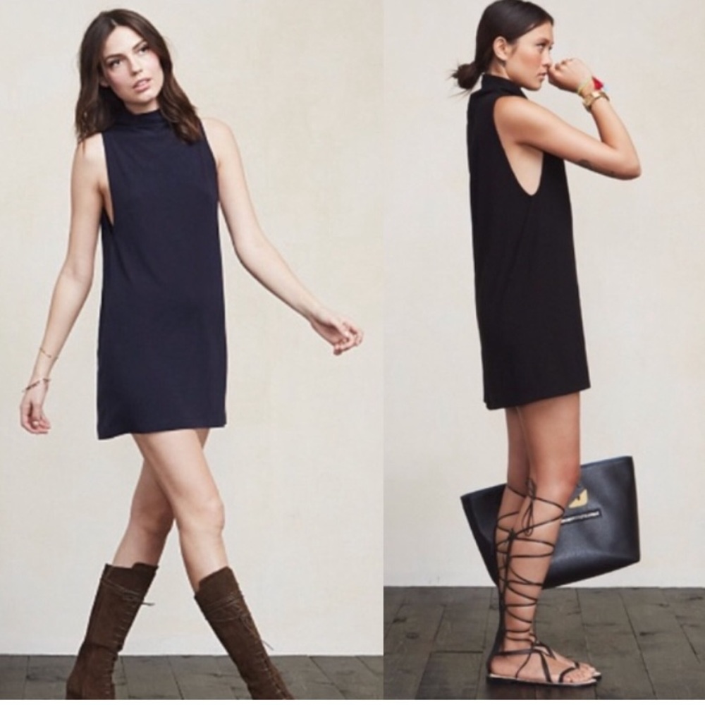 Reformation Cali Navy Ribbed Turtleneck Sleeveless Mini Dress - Picture 10 of 10